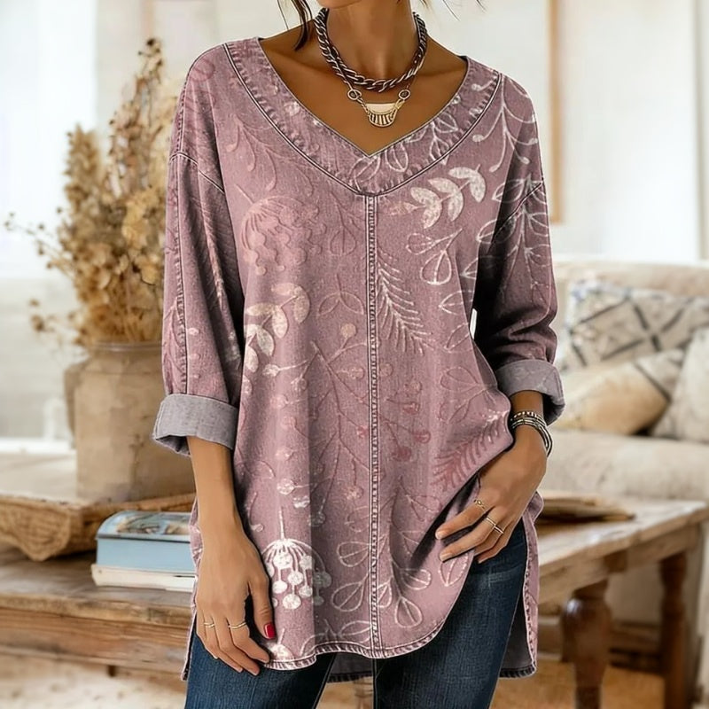 Vintage Blus Lehetrükiga | Bluză vintage cu print frunze