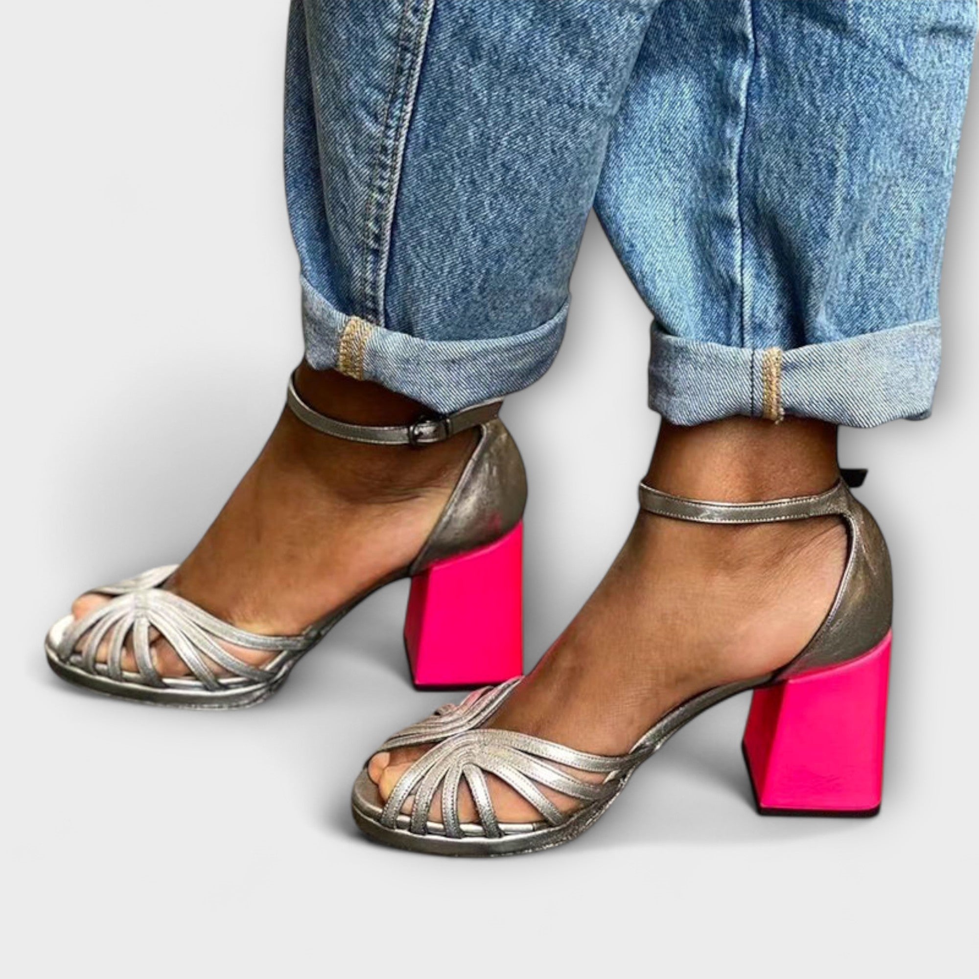 Vera | Sandale metalice cu toc fucsia Vera