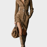 Zelena | Midi suede dress, elegance and luxury