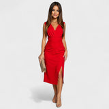 Antónia | Party dress with deep V-neckline and side slit