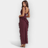 Celeste | Graceful and romantic dress with a slit and ruffles