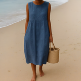Elena | Elegant floral dress, linen and cotton