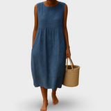 Elena | Elegant floral dress, linen and cotton