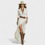 Julia | Maxi dress, made of cotton and linen, with a pleated skirt