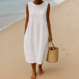 Elena | Elegant floral dress, linen and cotton