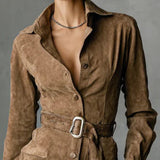Zelena | Midi suede dress, elegance and luxury