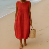 Elena | Elegant floral dress, linen and cotton