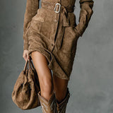 Zelena | Midi suede dress, elegance and luxury