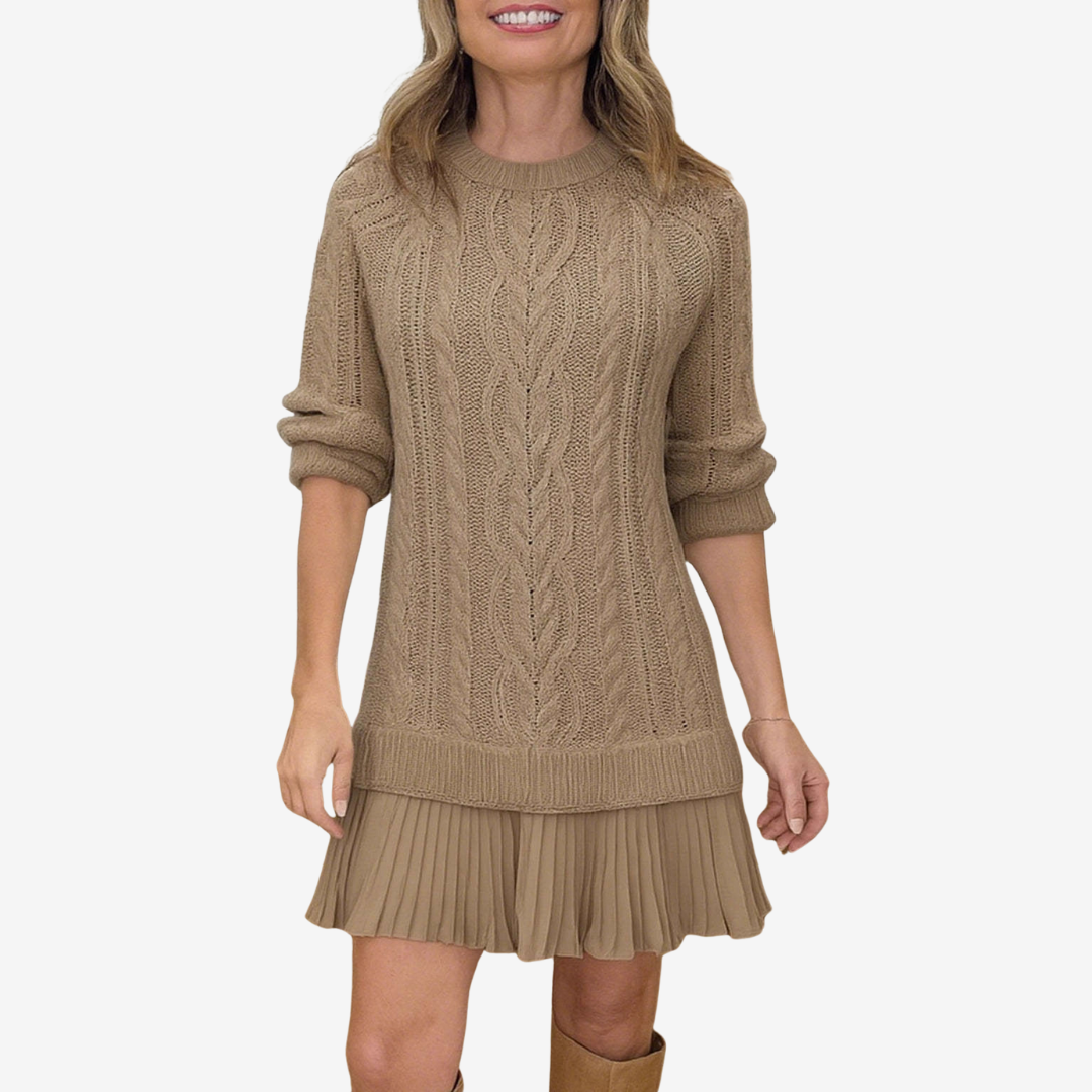 Zoe | Rochie tricotată, cu textură împletită, caldă și feminină
