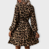 Beatriz | Rochie scurtă cu print leopard, cu volane și cordon