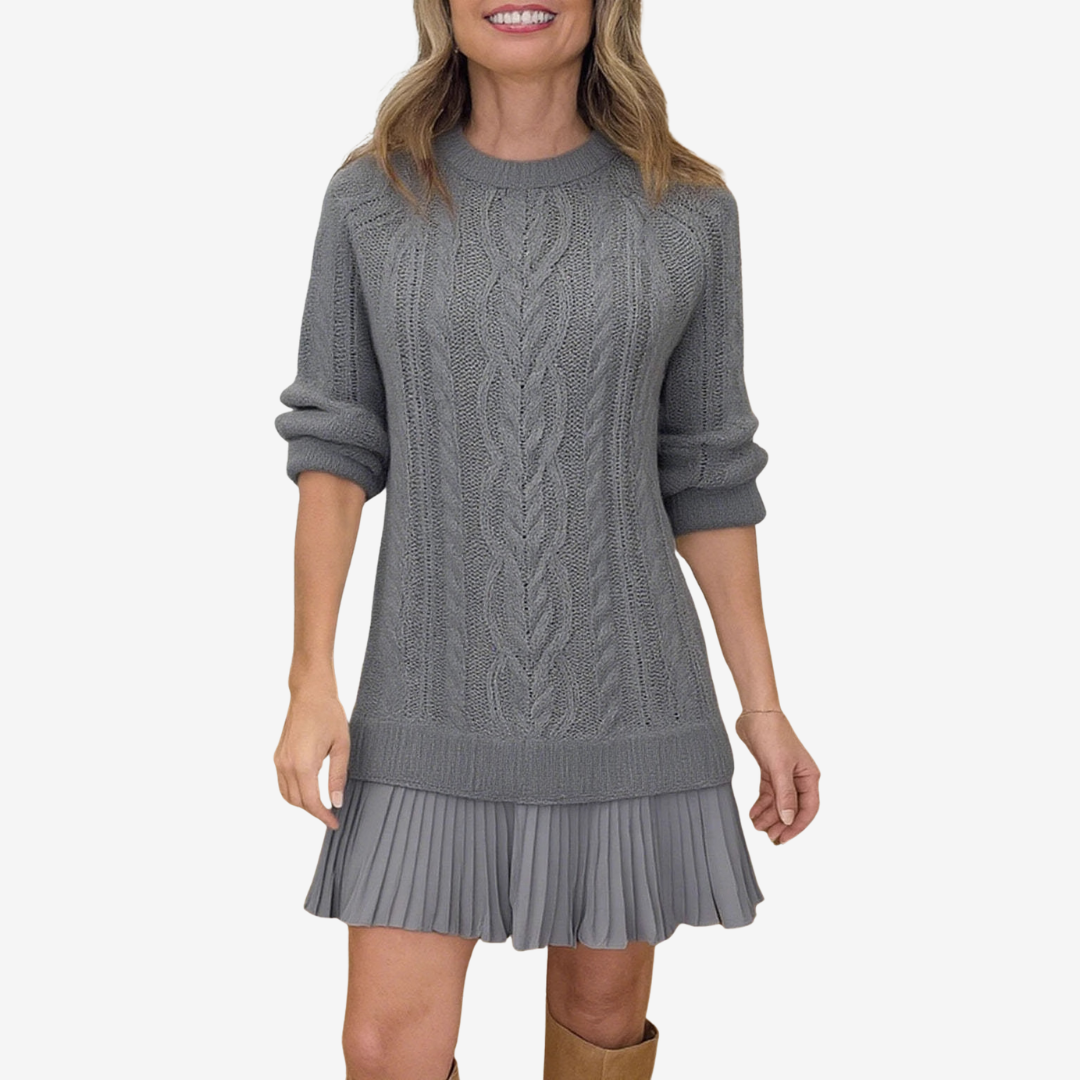 Zoe | Rochie tricotată, cu textură împletită, caldă și feminină
