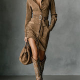 Zelena | Midi suede dress, elegance and luxury