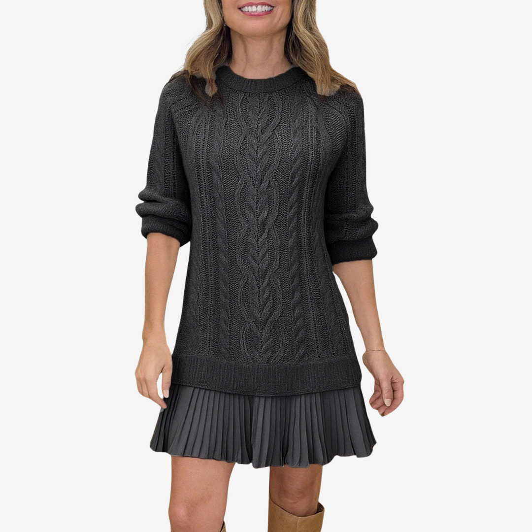 Zoe | Rochie tricotată, cu textură împletită, caldă și feminină