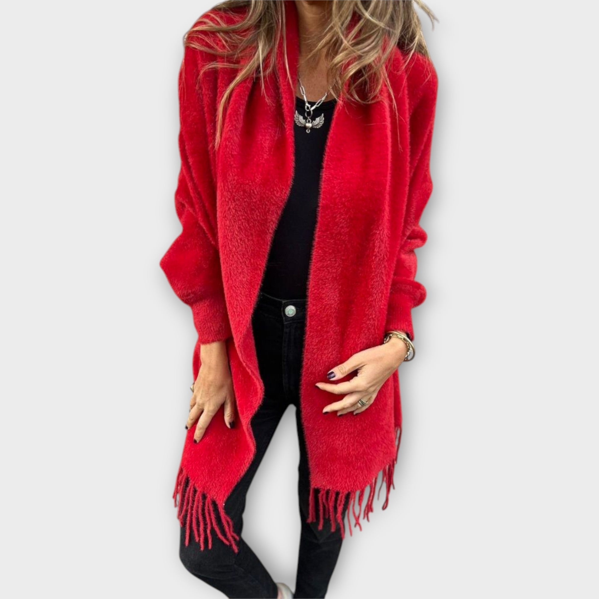Maris | Cardigan tricotat wrap cu franjuri Maris