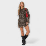 Júlia | Mesh dress with leopard print and wide sleeves