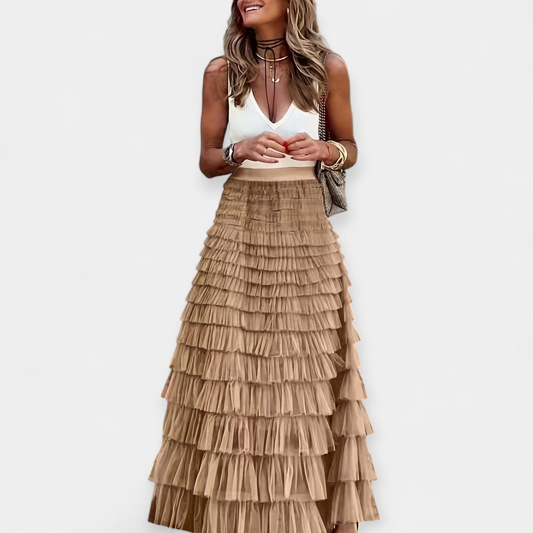 Nina | Fustă boho cu bordură din plasă Nina