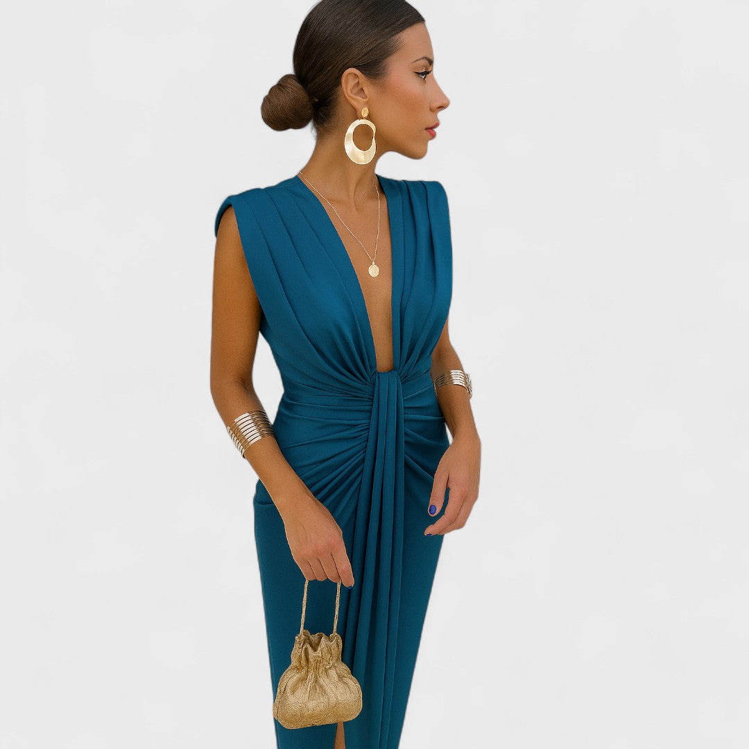 Júlia | Rochie plisată, cu decolteu deschis