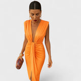 Júlia | Rochie plisată, cu decolteu deschis