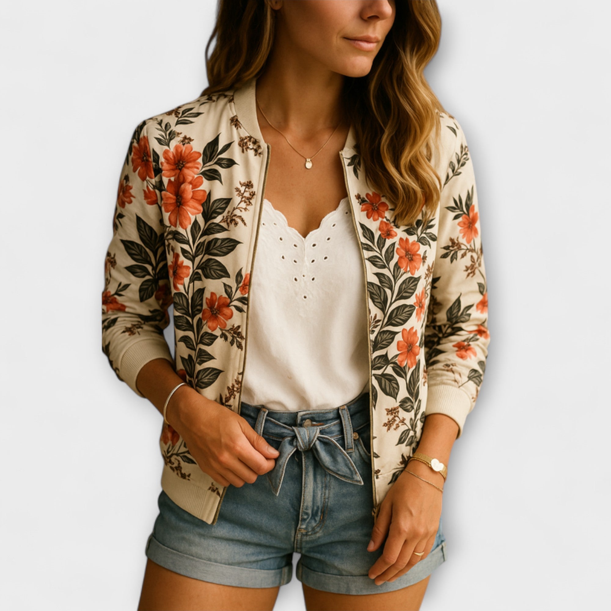 Andreia | Bomber jacket elegant cu model floral Andreia