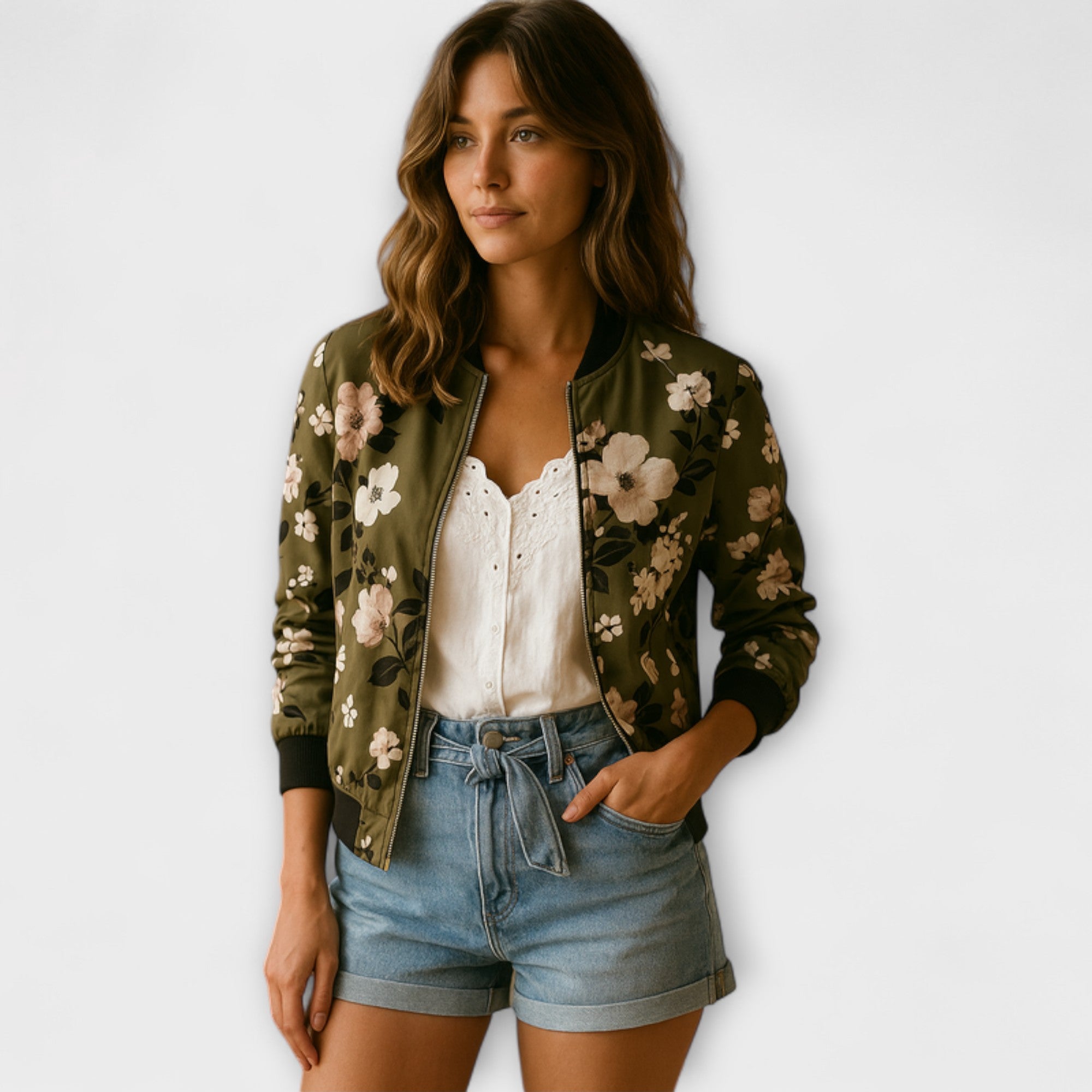Andreia | Bomber jacket elegant cu model floral Andreia
