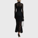 Veronika™ | Rochie maxi neagră din dantelă