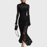 Veronika™ | Rochie maxi neagră din dantelă