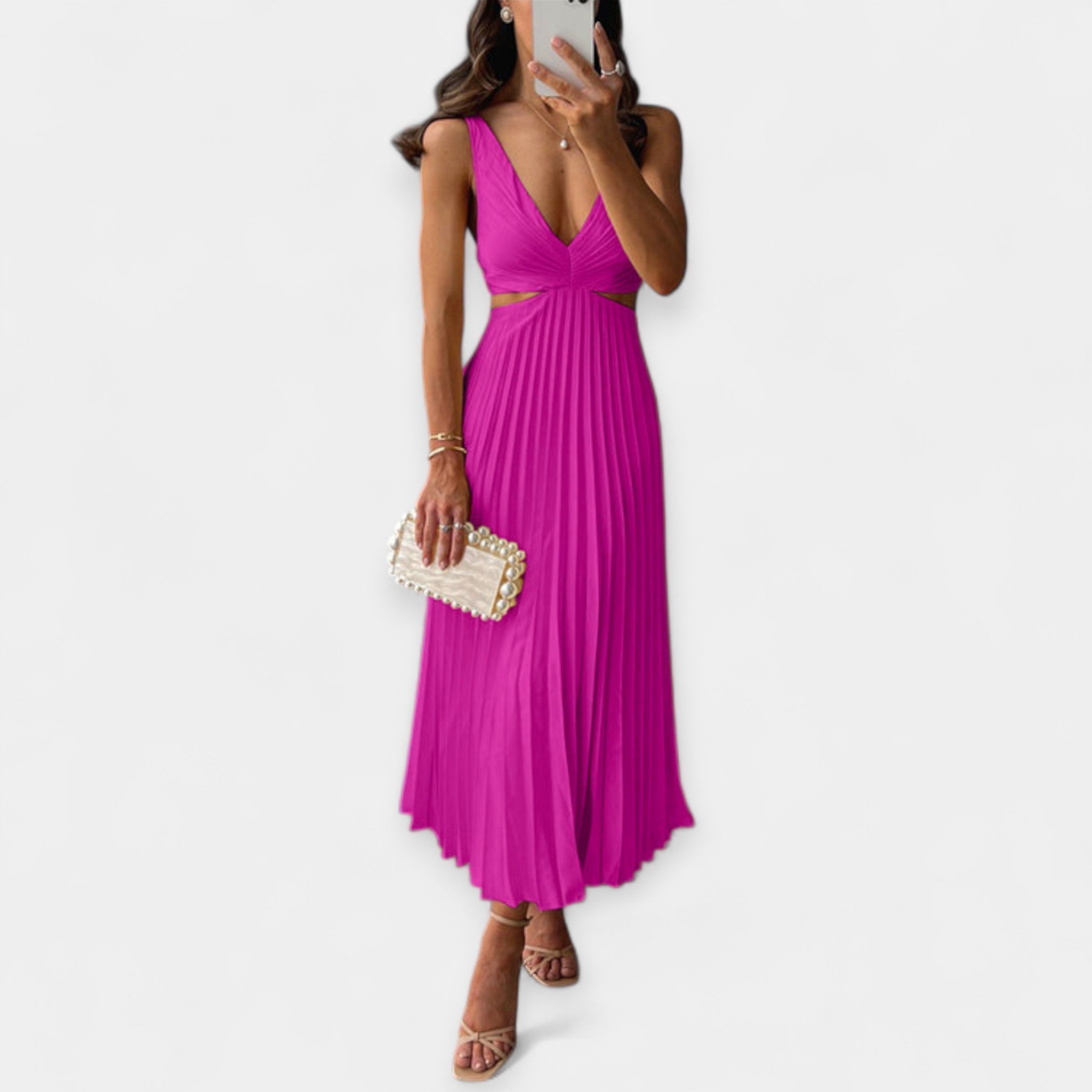 Adriana | Rochie maxi plisată, fluidă și elegantă