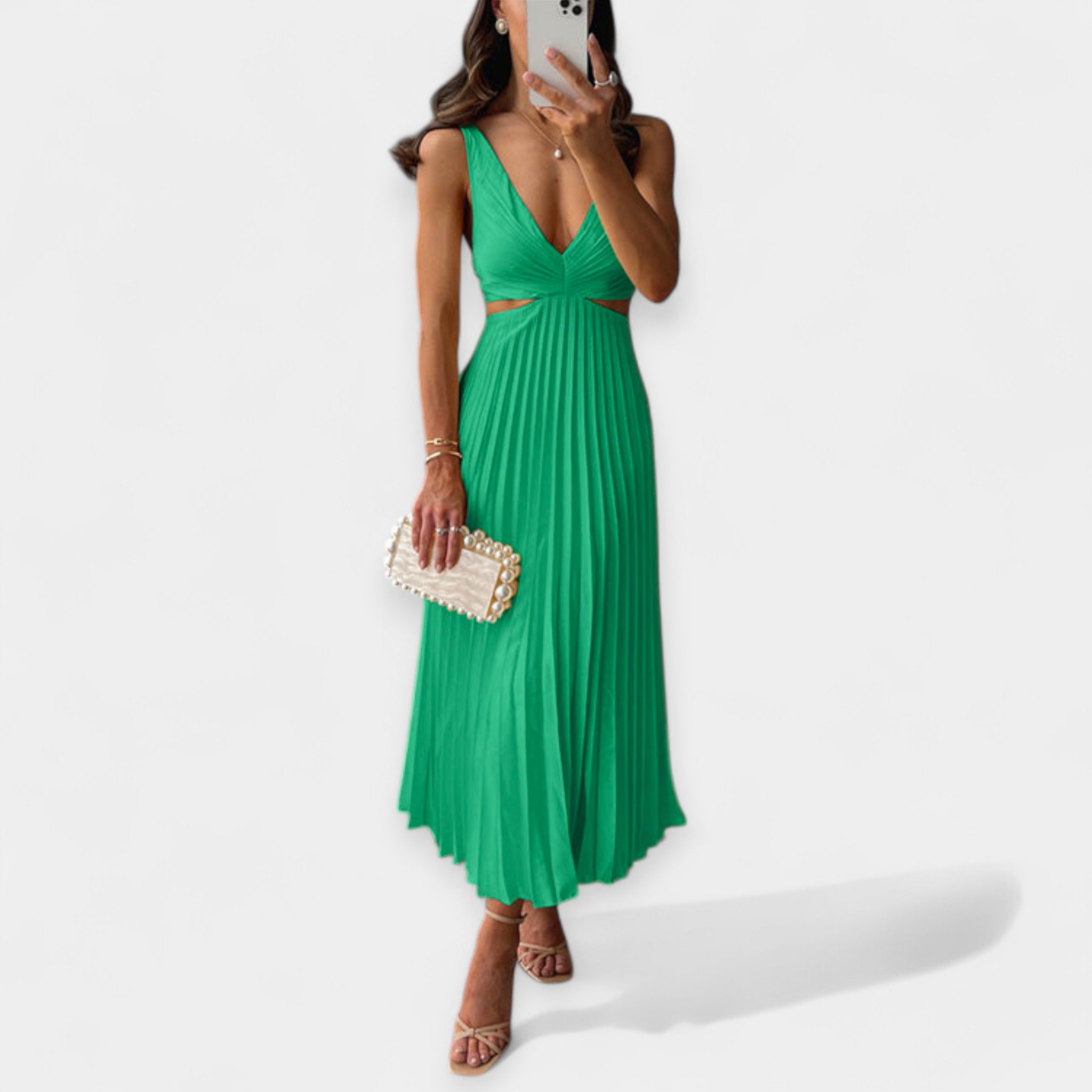 Adriana | Rochie maxi plisată, fluidă și elegantă