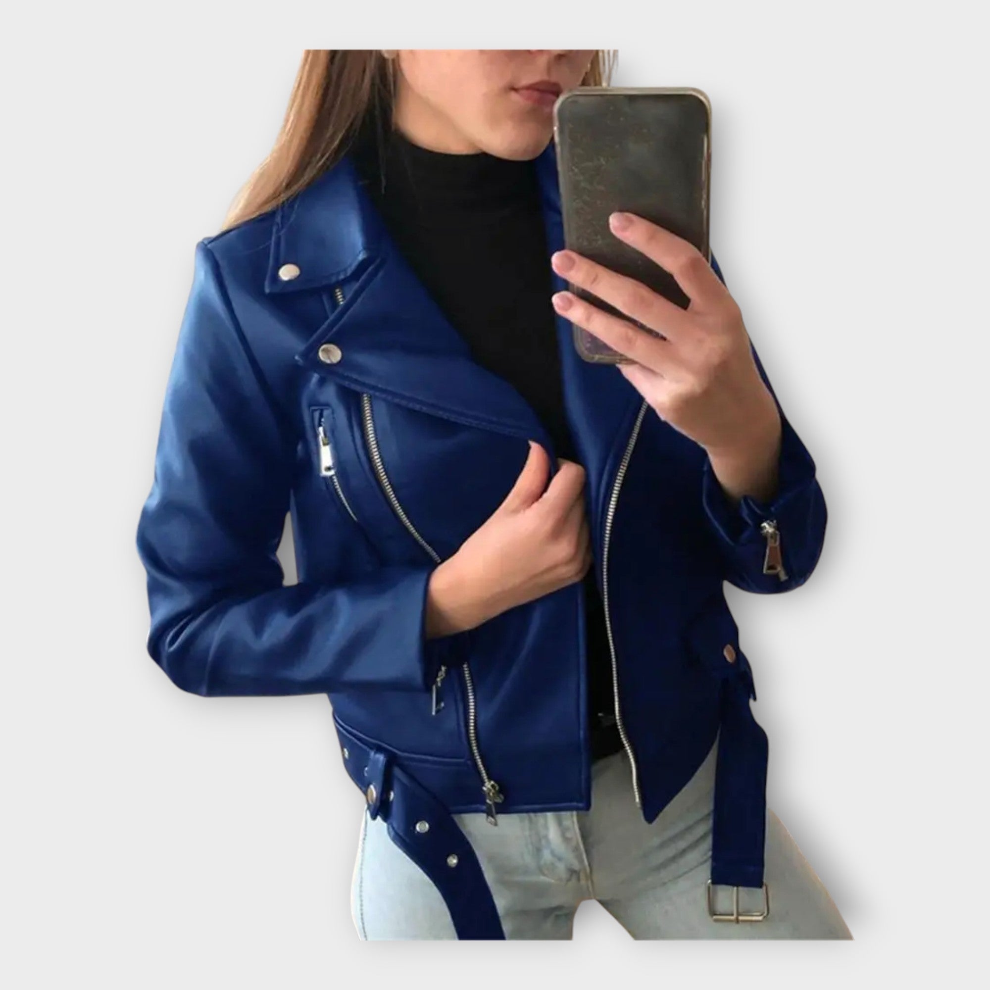 Tuuli | Jachetă modernă din piele cu centură și fermoar Tuuli