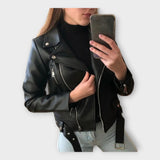 Tuuli | Jachetă modernă din piele cu centură și fermoar Tuuli