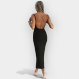 Victoria | Midi dress with open back and minimalist aesthetic