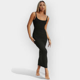 Victoria | Midi dress with open back and minimalist aesthetic