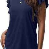 Women's Round Neck Ruffled Short Sleeve T-shirt