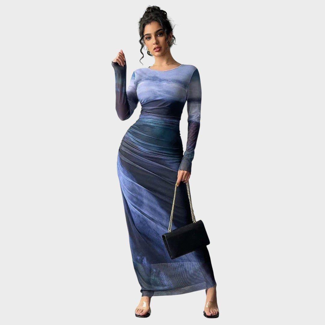 Amélia | Rochie maxi, cu mânecă lungă și decolteu rotund