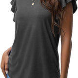 Women's Round Neck Ruffled Short Sleeve T-shirt