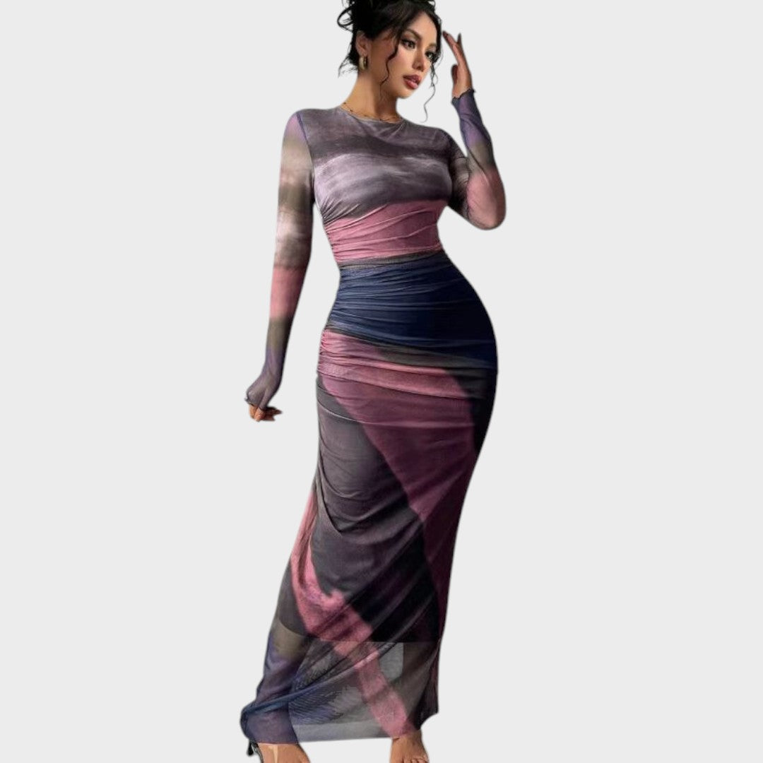 Amélia | Rochie maxi, cu mânecă lungă și decolteu rotund