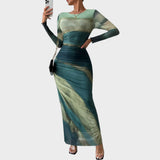 Amélia | Rochie maxi, cu mânecă lungă și decolteu rotund
