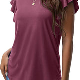Women's Round Neck Ruffled Short Sleeve T-shirt