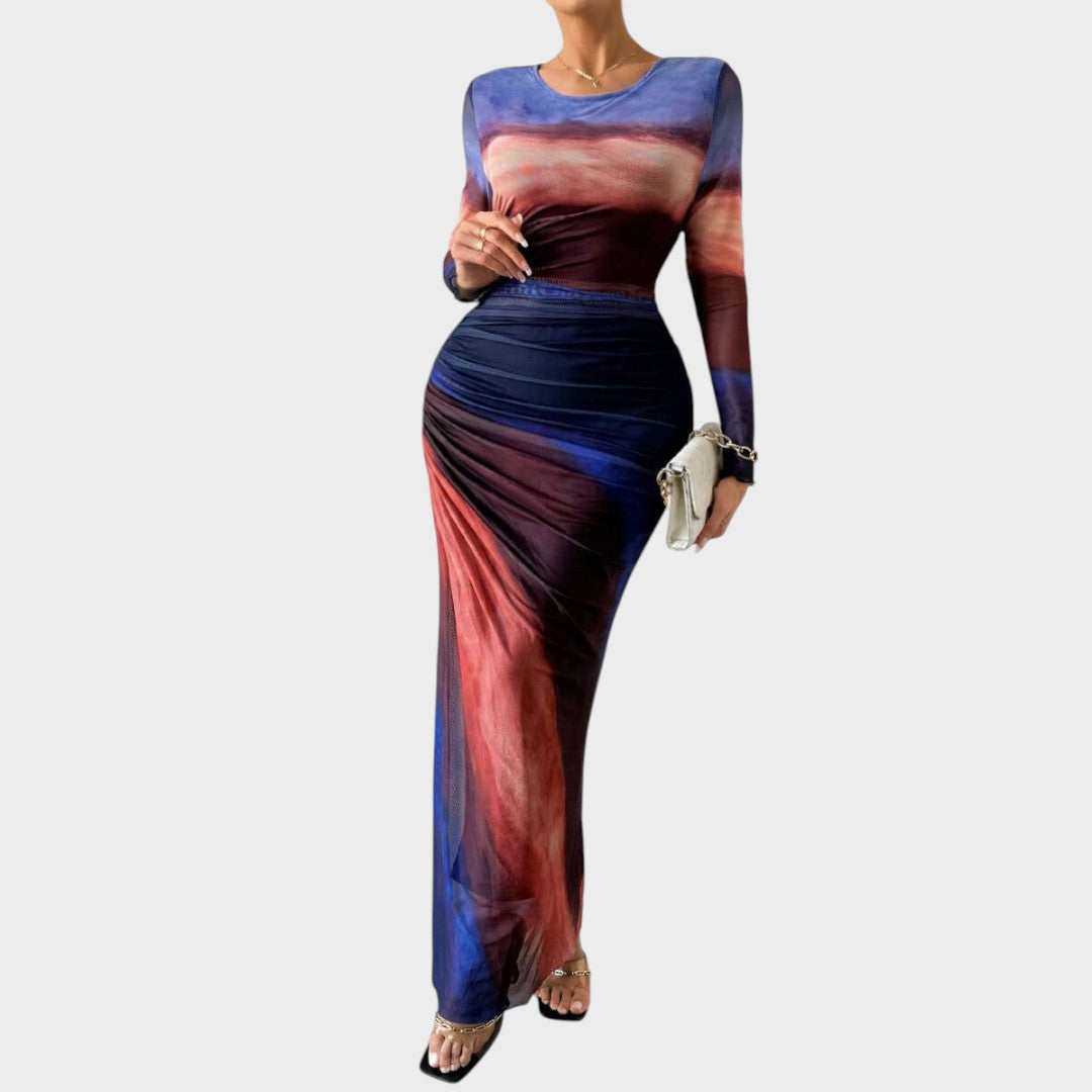 Amélia | Rochie maxi, cu mânecă lungă și decolteu rotund