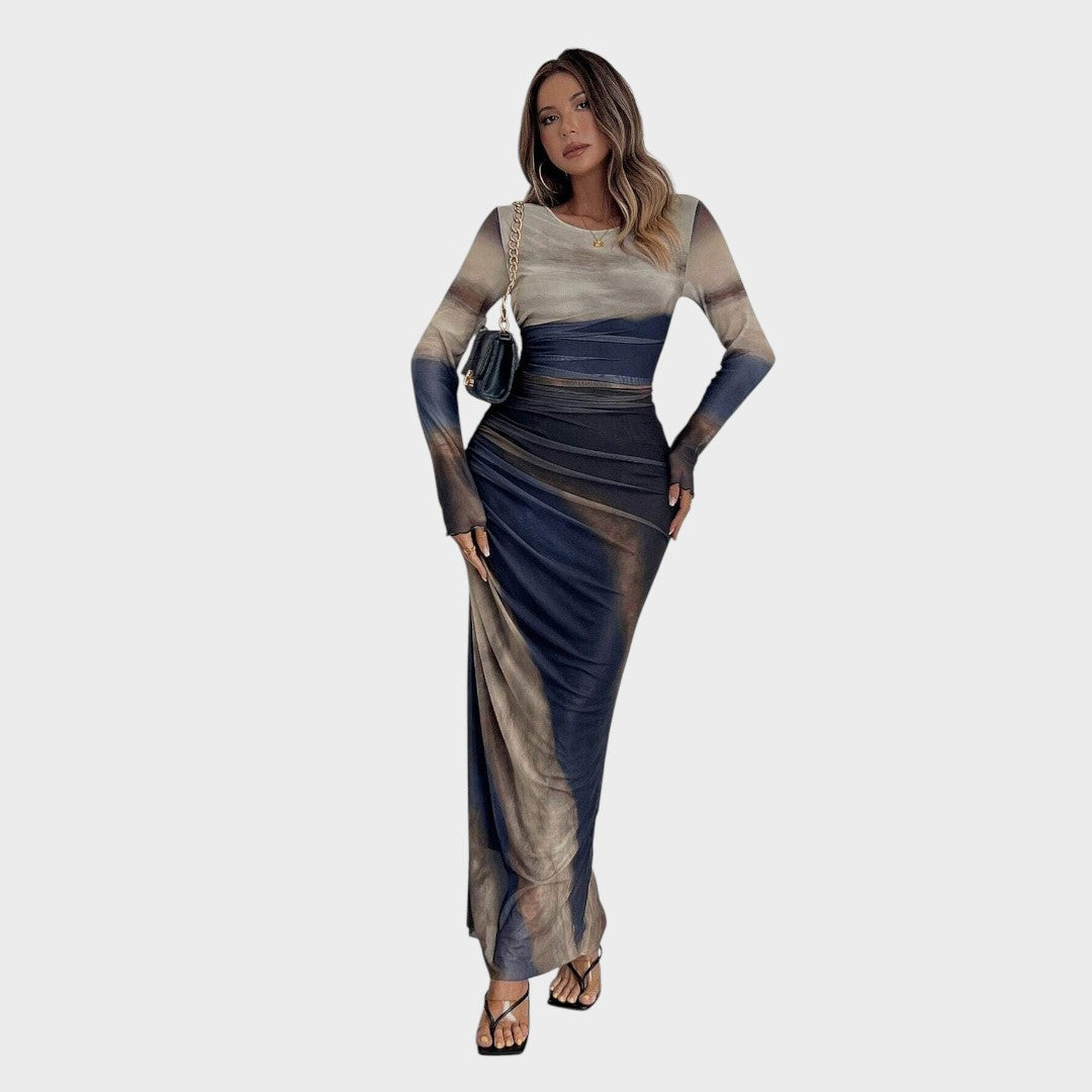 Amélia | Rochie maxi, cu mânecă lungă și decolteu rotund