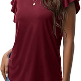 Women's Round Neck Ruffled Short Sleeve T-shirt