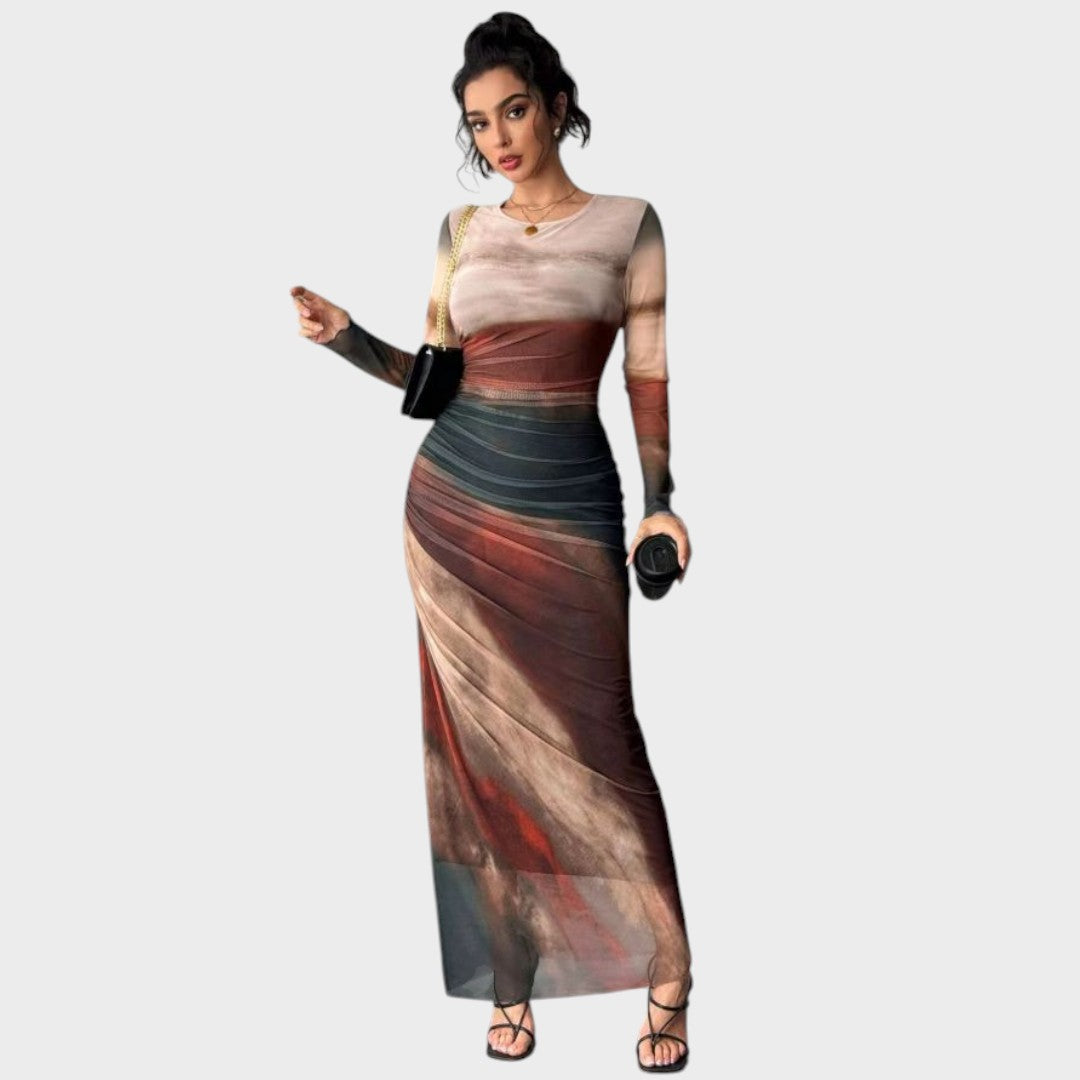 Amélia | Rochie maxi, cu mânecă lungă și decolteu rotund
