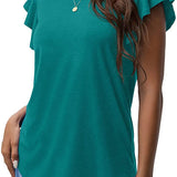 Women's Round Neck Ruffled Short Sleeve T-shirt