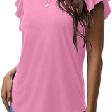 Women's Round Neck Ruffled Short Sleeve T-shirt