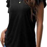 Women's Round Neck Ruffled Short Sleeve T-shirt
