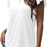 Women's Round Neck Ruffled Short Sleeve T-shirt