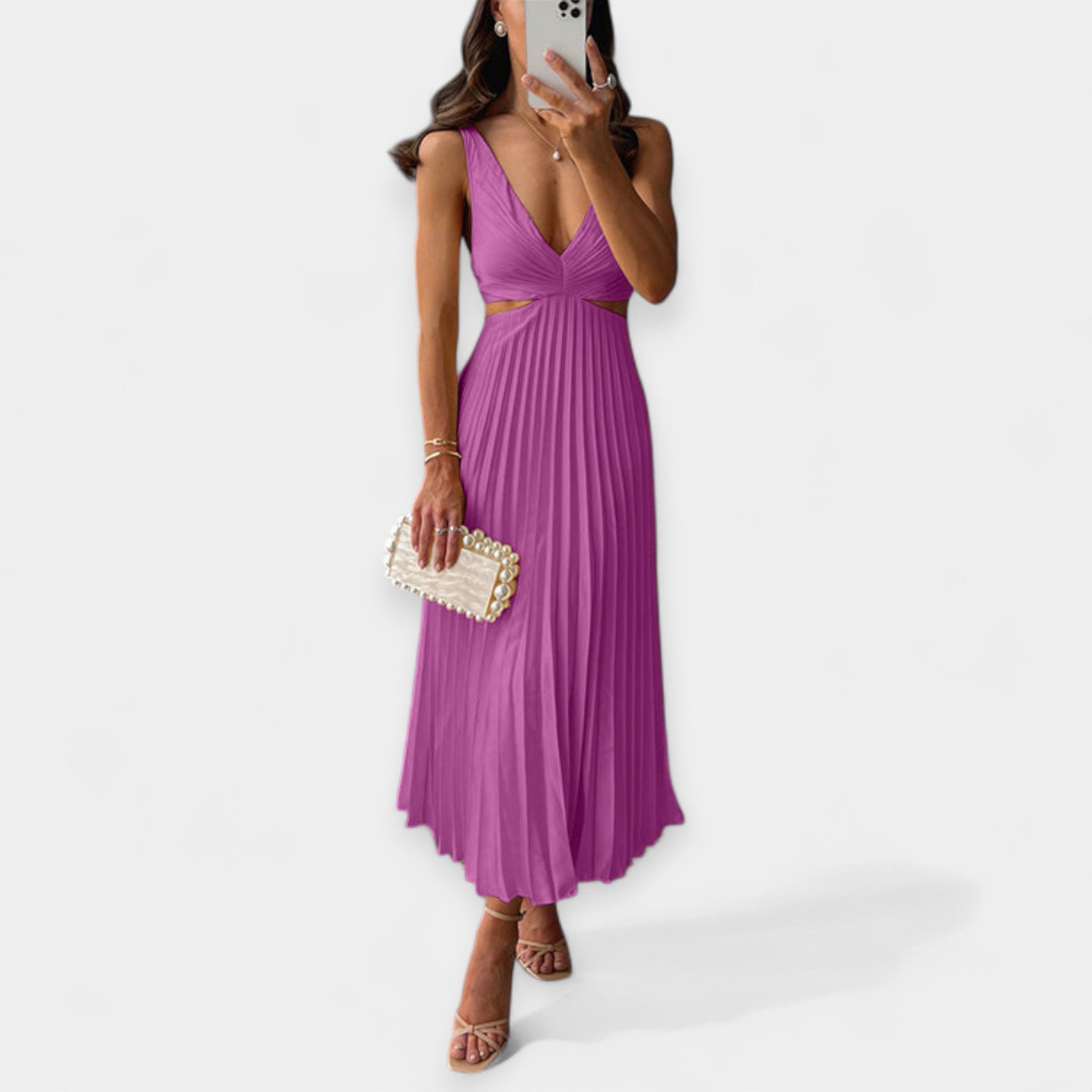 Adriana | Rochie maxi plisată, fluidă și elegantă