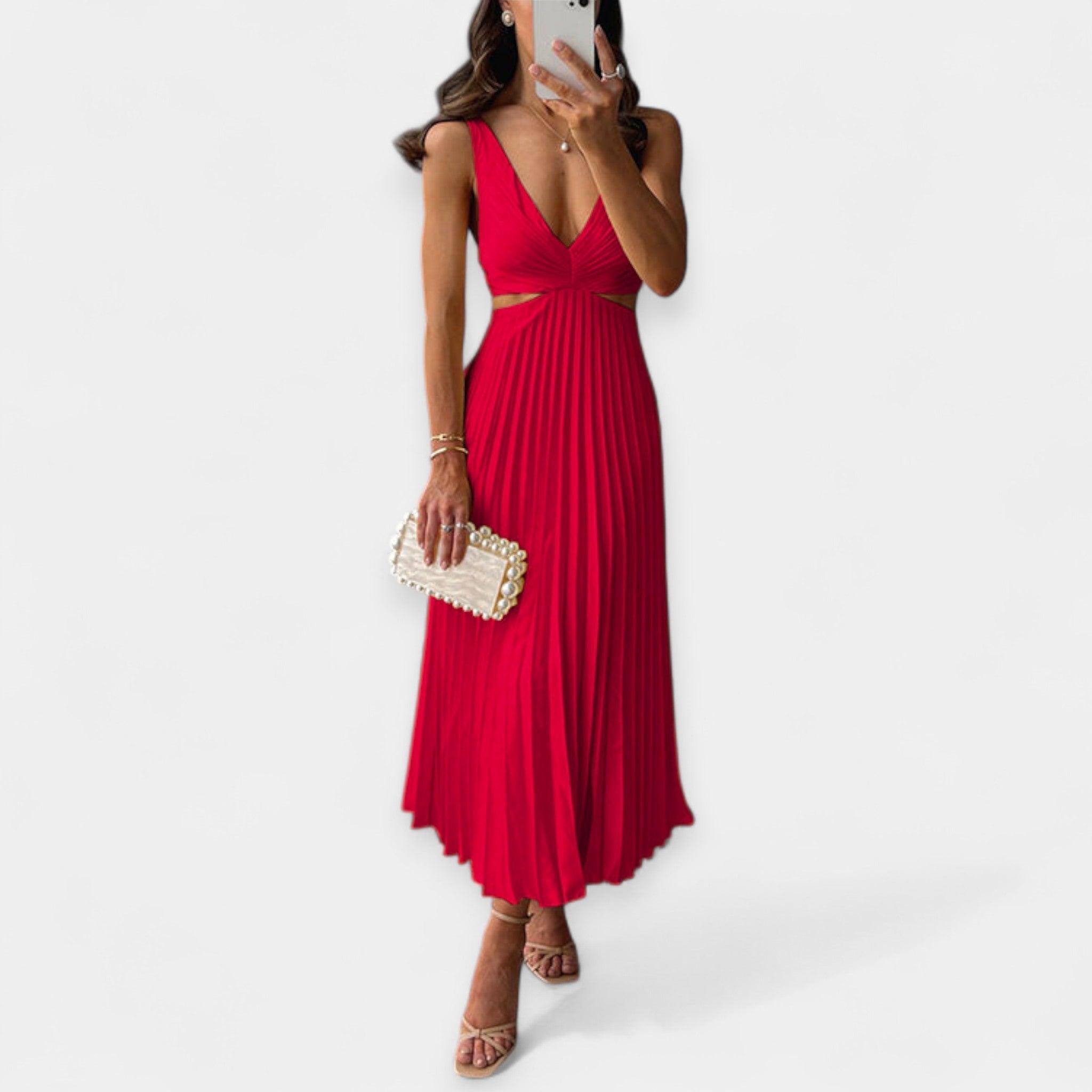 Adriana | Rochie maxi plisată, fluidă și elegantă