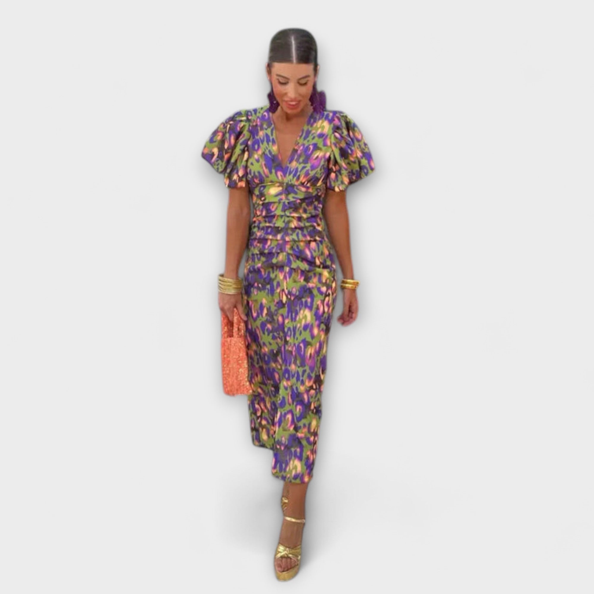 Vanessa | Rochie elegantă, cu decolteu în V și mânecă bufantă