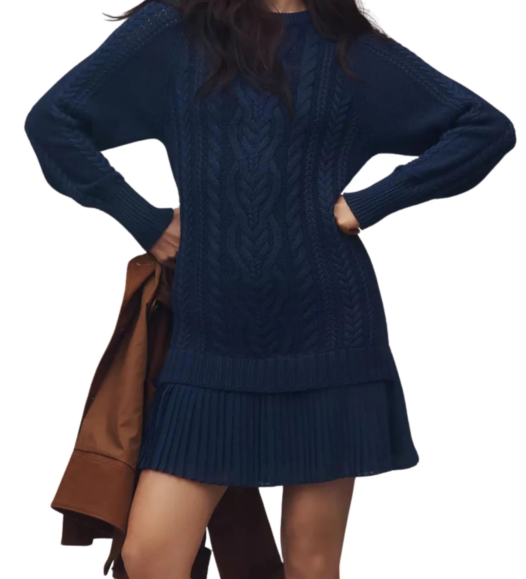 Zoe | Rochie tricotată, cu textură împletită, caldă și feminină